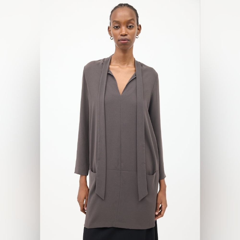 THE ROW Black Silk Jersey Tie Neckline Tunic Dress Pockets Size 4